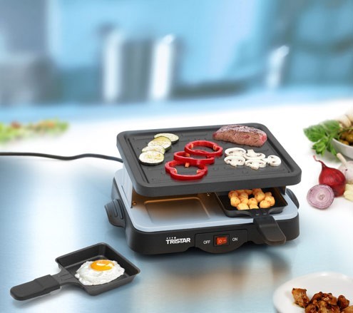 Raclette mit 4 Pfännchen Grill Barbeque Tristar RA 2949 Raclettegrill